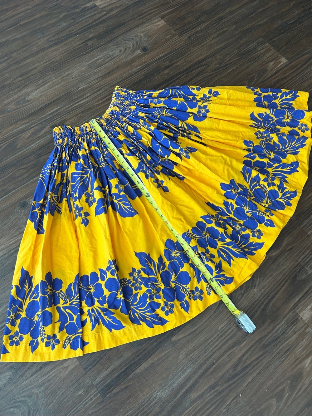 Yellow Midi Skirt with Blue Floral Print
